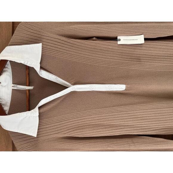 NWT By Anthropologie Ribbed Polo Mini Dress Long Sleeve Tan Women’s size Large - Picture 4 of 12